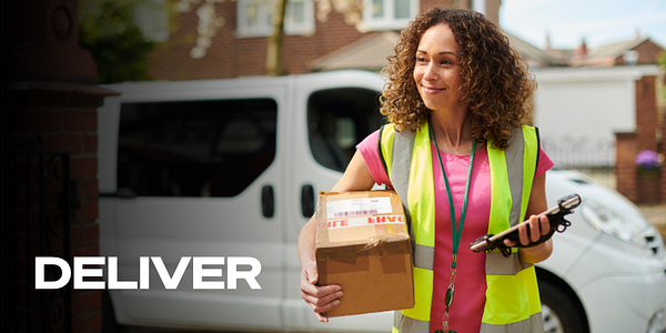 https://api.synergiejobs.be/Vrouwelijke bezorger met pakje